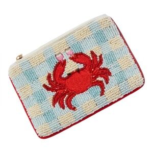 Shiraleah Riviera Beaded Coin Pouch Blue Crab Zip Wallet NWT